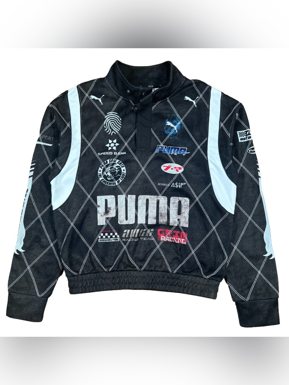 Puma x AWGE A$AP Rocky Graphic Black Quilted Distressed Streetwear Sweatshirt M